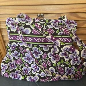 Pre Owned Vera Bradley Floral Print Frame-Top Tote Bag in Purple & Lime Green